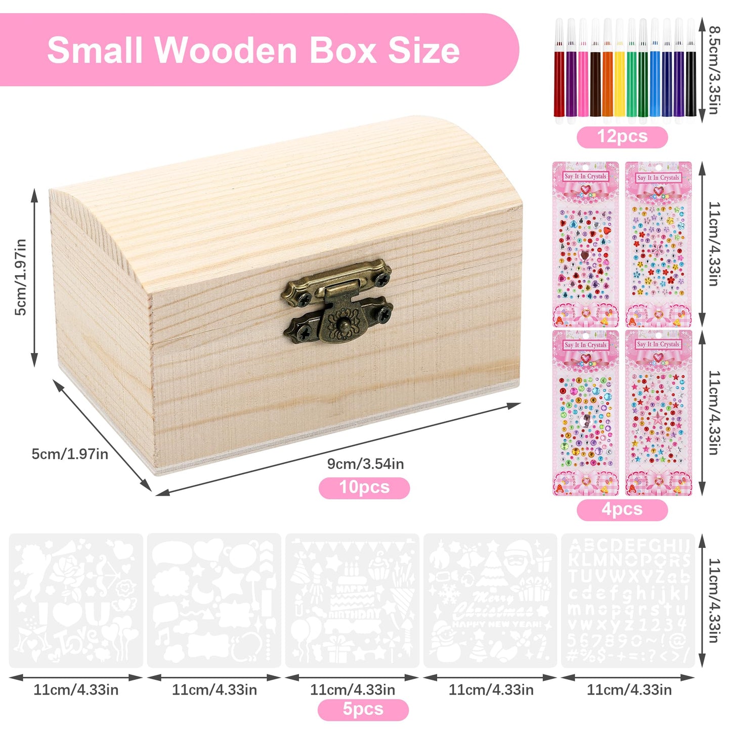 10Pcs Small Wooden Boxes for Crafts, Unfinished Wood Box with Lids, Mini Treasure Chest Small Craft Box, Jewelry DIY Mini Craft Boxes to Paint for Kids Adults Classroom Party Handmade (3.5 x 2 x 2in)