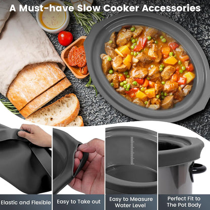 Slow Cooker Liners, Reusable & Leakproof Silicone for 7-8 QT Crock Pot, Dishwasher Safe, BPA Free (Grey)
