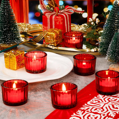 Mumufy 100 Pcs Glass Tealight Candle Holder Ribbed Votive Candle Holder for Centerpiece Wedding Proposal Spa Aromatherapy Meditation Home Decor (Red)