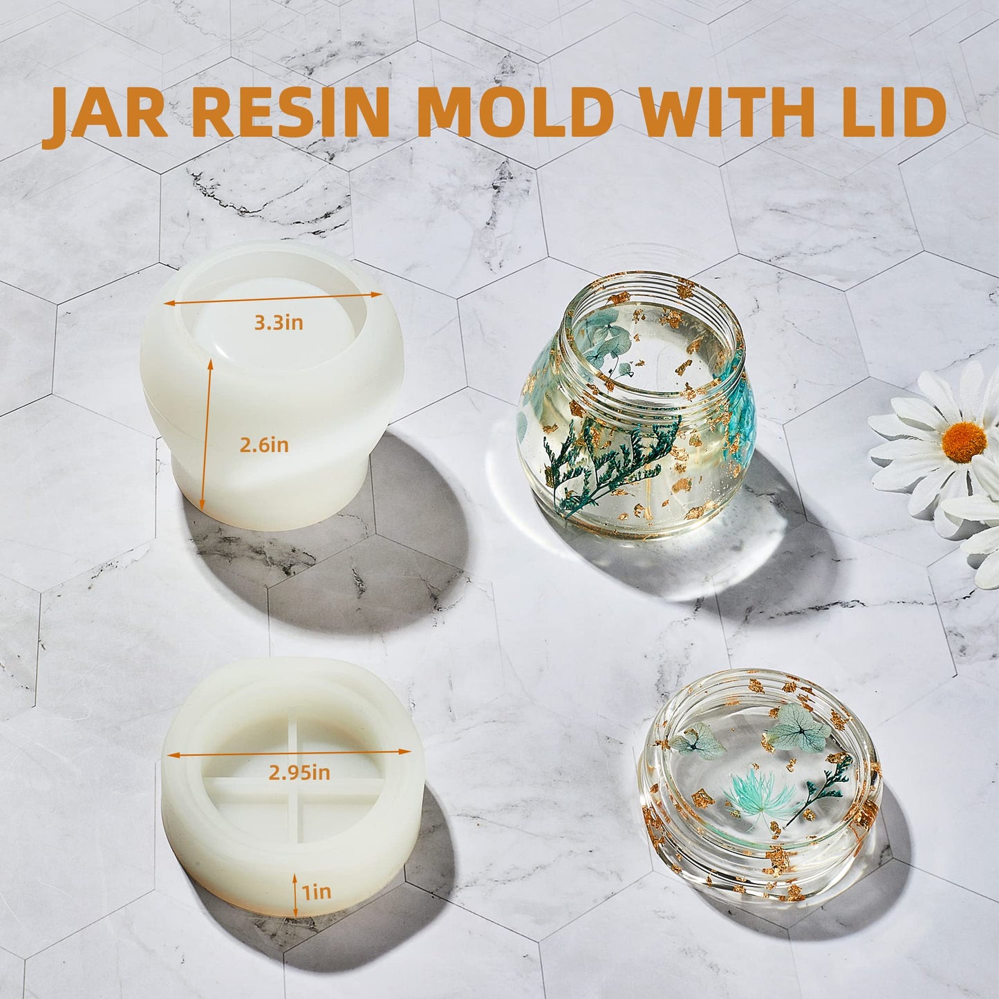 3-Piece Silicone Molds for Epoxy Resin, Including Rolling Tray, Pudding Jar with Lid and Grinder Molds for Resin Casting, DIY Silicone Moulds Kit for Storage and Decoration
