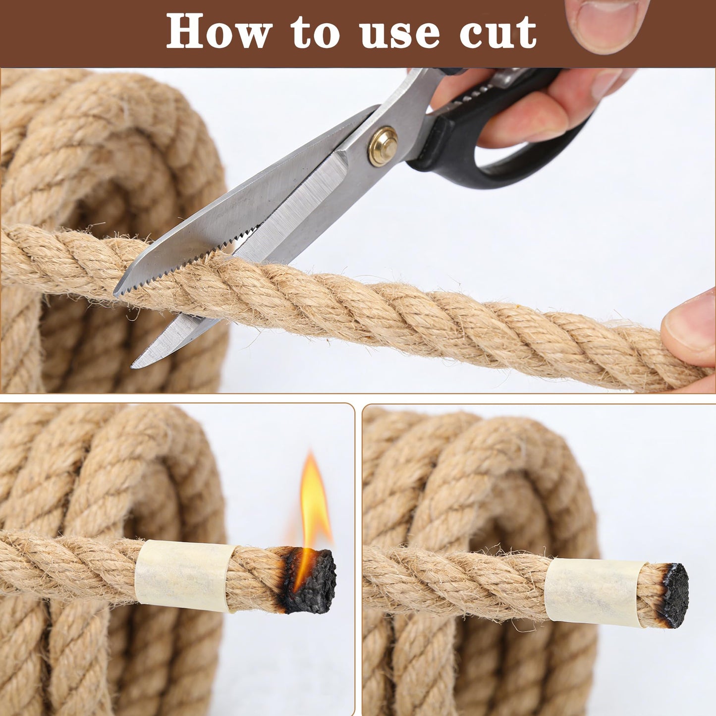 Jute Rope Natural Jute Manila Rope Nautical Hemp Rope Twisted Natural Thick Heavy Duty Ropes for Crafts, Bundling,Anchor, Hammock, Nautical, Tug of War, Railings,Decorate (1-1/2 in X 50 Ft)