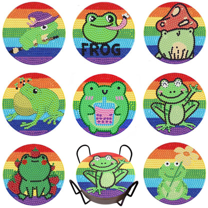 Bulerrylulu 8 Pcs Diamond Painting Coasters Kits with Holder,Diamond Art Coasters Set for Drinks Coffee Table, Gem Painting kit for Beginners Adults DIY Art Craft Gifts Home Decors (8pcs Frog)