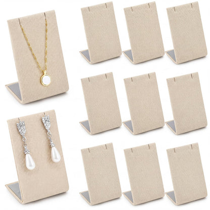 RattanView 12 Pieces Linen Earring Display Stand Necklace Pendant Jewelry Stand Showcase Organizer Display Holder for Earring Pendant Accessory Rack(Linen Color,Straight Style)