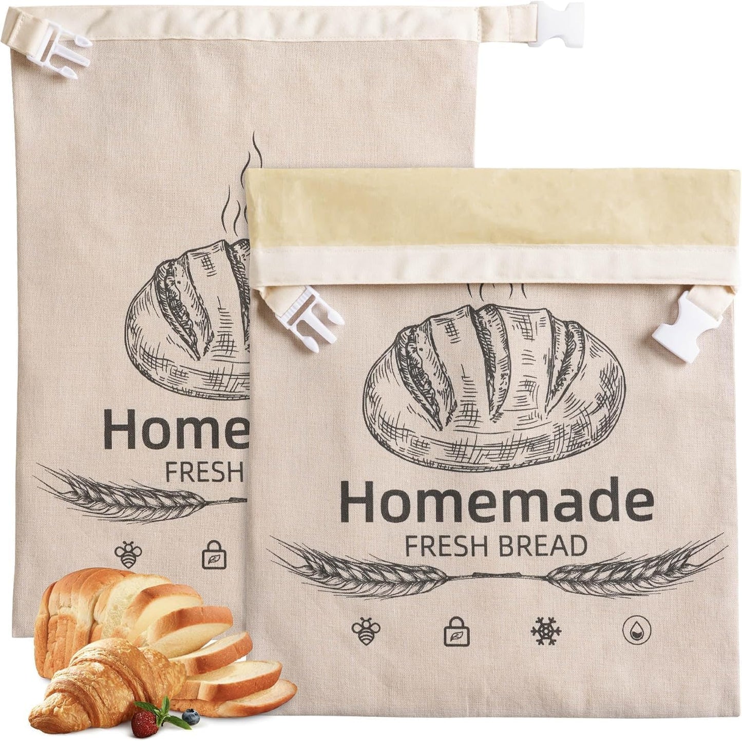 2 Pack 17 12.6 Inches Beeswax Bread Bags for Sourdough,Reusable Organic Linen Beeswax Bread Bag for Homemade Sourdough
