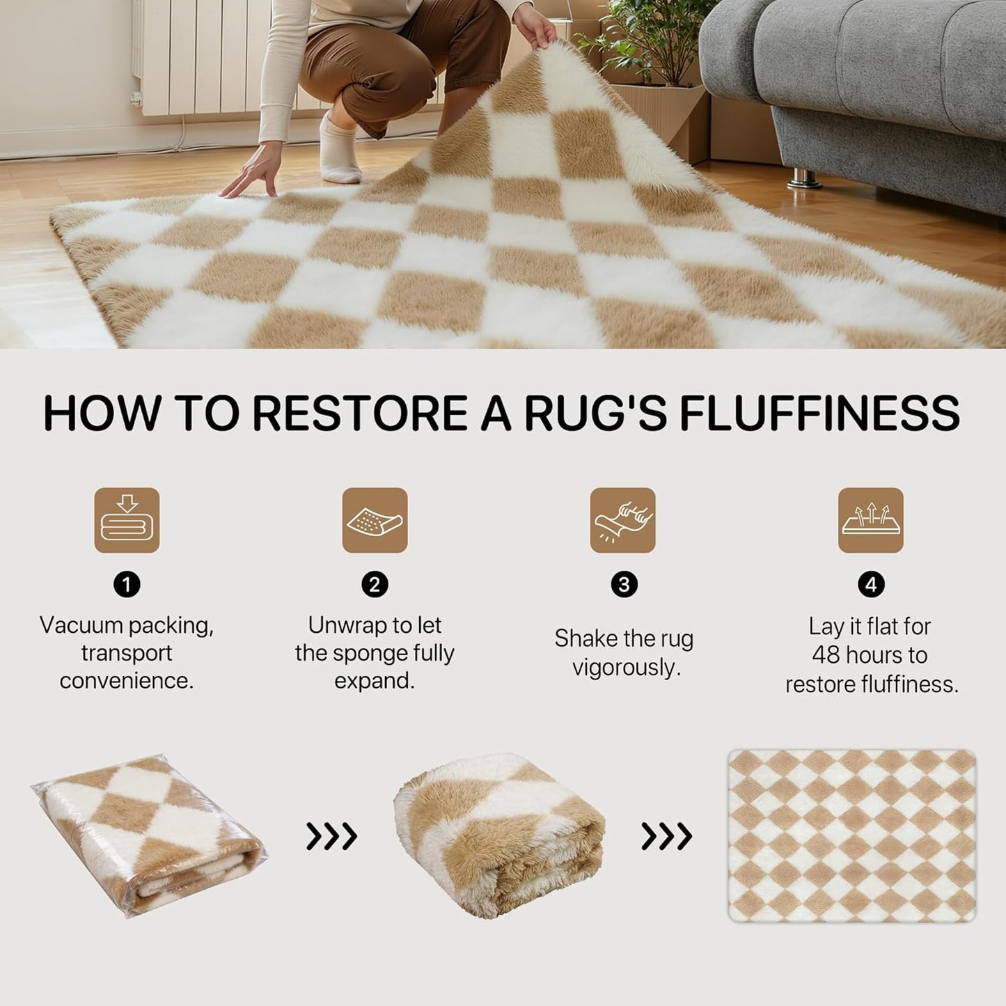 5x7 GENIMO Checkered Rug Area Rugs for Kids Bedroom Soft Shag Rug Fluffy Fuzzy Carpet Plush Rugs for Living Room