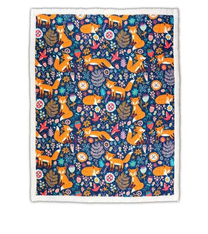Lush Decor Pixie Fox Sherpa Throw Blanket 50”W x 60"L Navy & Orange - Sherpa Blankets - Toddler Blanket For Bed - Navy Girls Room Decor - Floral Throw