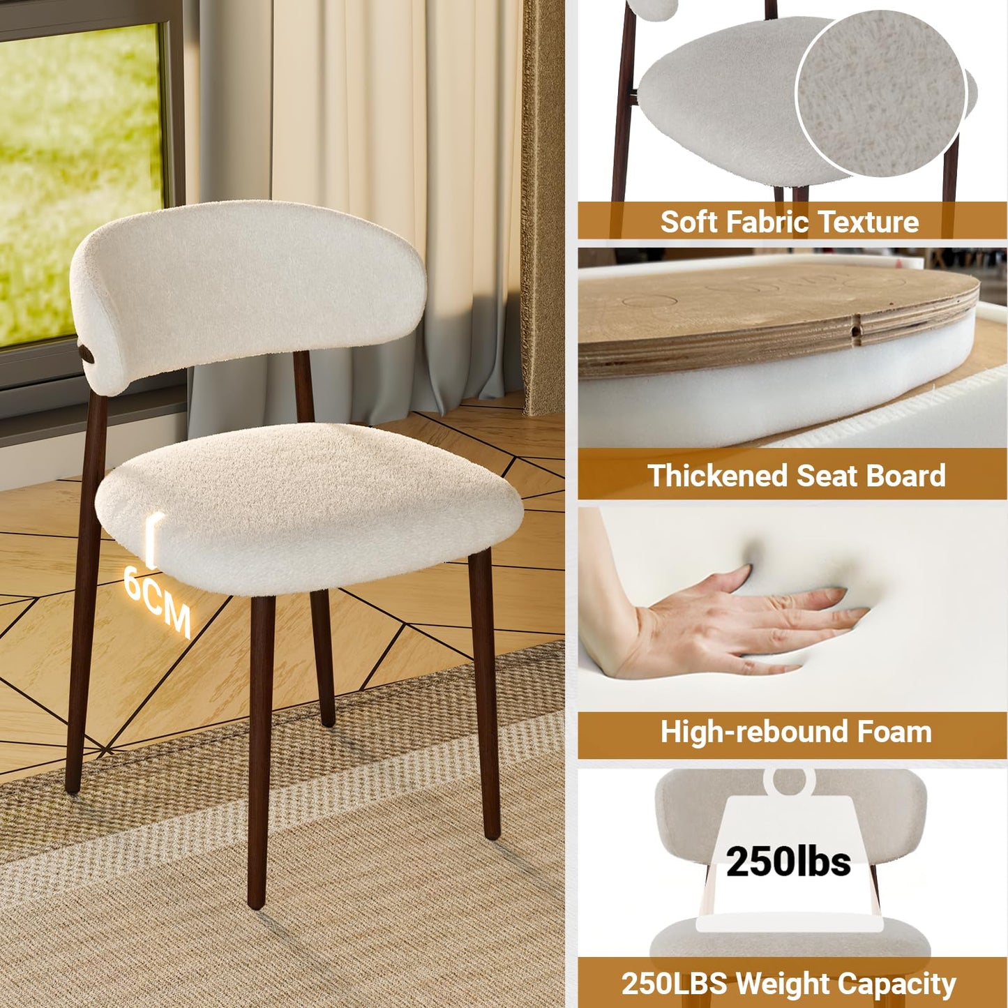 POLE SPACE Morden Dining Chairs Set of 4, Upholstered Fabric Kitchen Side Chairs with Dark Walnut Metal Legs, Indoor Dining Room Chairs for Patio, Dining Room, Backyard Heat Resistant
