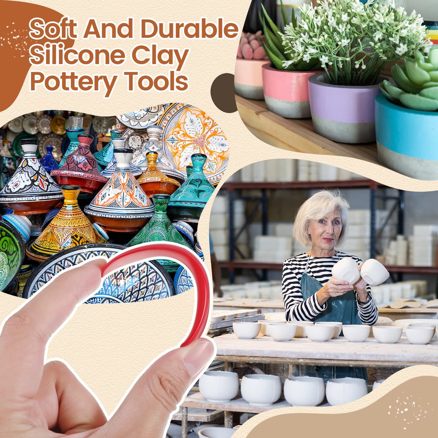 Sherr 21 Pcs Soft Ribs for Pottery Clay Silicone Rib Ceramics Tools Pottery Rubber Clay Ceramic Ribs for Adult DIY Smooths Shapes Sculpting Tools, 7 Styles(Bright Color,Classic Style)