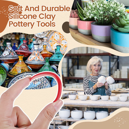 Sherr 21 Pcs Soft Ribs for Pottery Clay Silicone Rib Ceramics Tools Pottery Rubber Clay Ceramic Ribs for Adult DIY Smooths Shapes Sculpting Tools, 7 Styles(Bright Color,Classic Style)