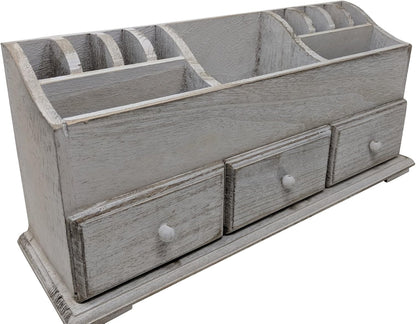 Gianna's Home Rustic Farmhouse Desk with 3 Drawer Wooden Vanity Makeup Beauty Jewelry Storage Organizer, Rustic White