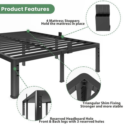 NKZ 14 Inch Queen Bed Frame, Sturdy Metal Platform with Round Corner Legs, 3,500 lbs Heavy Duty Steel Slat Support, Easy Assembly, Noise Free, No Box Spring Needed