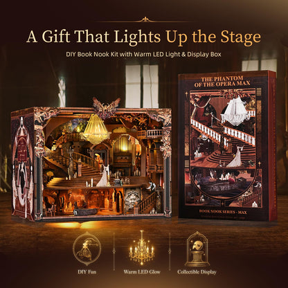 CCCDF Book Nook Kits for Adults, DIY Miniature House Kit with Dust Cover & 3-Level Dimmable LED Lights, 3D Wooden Puzzle for Collectible Home Decor Gift (Phantom of The Opera Max)