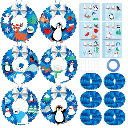 24 Sets Winter Crafts for kids DIY Christmas Wreath Ornaments Decorations Winter Classroom Hanging Ornaments Penguin Snowman Stickers Paper Arts and Crafts for Kids Holiday Home Classroom Activities