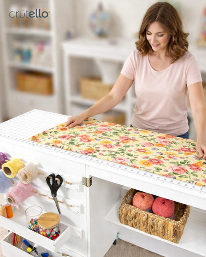 Crutello Sewing Table and Folding Craft Table with Storage for Adults - 46 inch Fold Out Grid Top Crafting Desk for Fabric Cutting, Quilting & Hobby