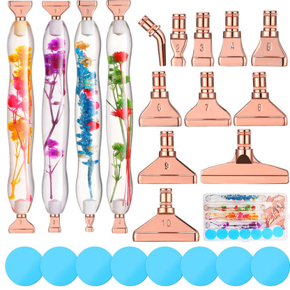Geyoga 23 Pcs Flower Diamond Painting Art Drill Tool Pen Kits Resin for Adults with Rose Gold Pen Tips Preppy DIY Diamond Arts Pens Accessories Nail Art Embroidery Decoration