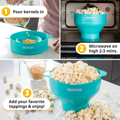 The Orginal HotPop Silicone Popcorn Maker - Microwave Popcorn Popper with Handles - Collapsible Bowl, Heat-Resistant, Easy to Clean, Ideal for Family Movie Nights, 15-Cup Capacity - Red