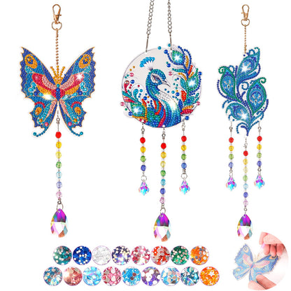 VibyTiby 3 pcs Diamond Art Kit, DIY Suncatcher Craft with Crystal Pendants for Home Garden Window Decor, Creative Gift for Craft Lovers