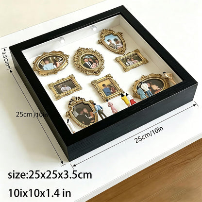 Mini Museum Silhouette Shadow Box Frame, DIY Memory Display Photo Craft Kit with LED String Lights, Mini Gold Frames & Figurines, Keepsake Box for Wedding Anniversary Family Milestone Gift (White)