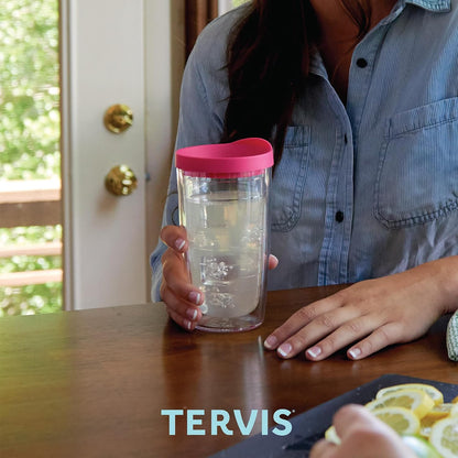 Tervis Tropical Hibiscus Collection Double Walled Insulated Tumbler, 16oz Travel Cup, Keeps Drinks Cold & Hot, Purple