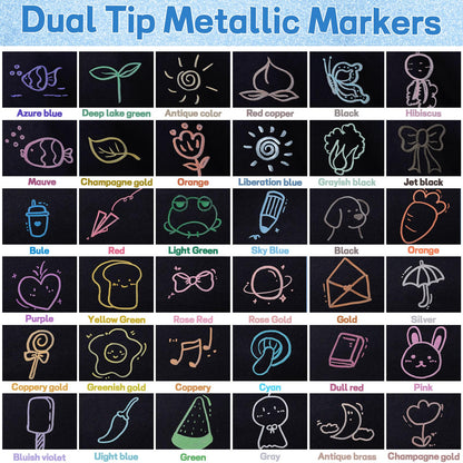 Prudiut 36 Pack Premium Metallic Markers Set, Dual Tip Paint Pens, Acrylic Paint Markers for Rock Painting & Crafts, Easter & Valentine's Day Gift for Adults & Artist