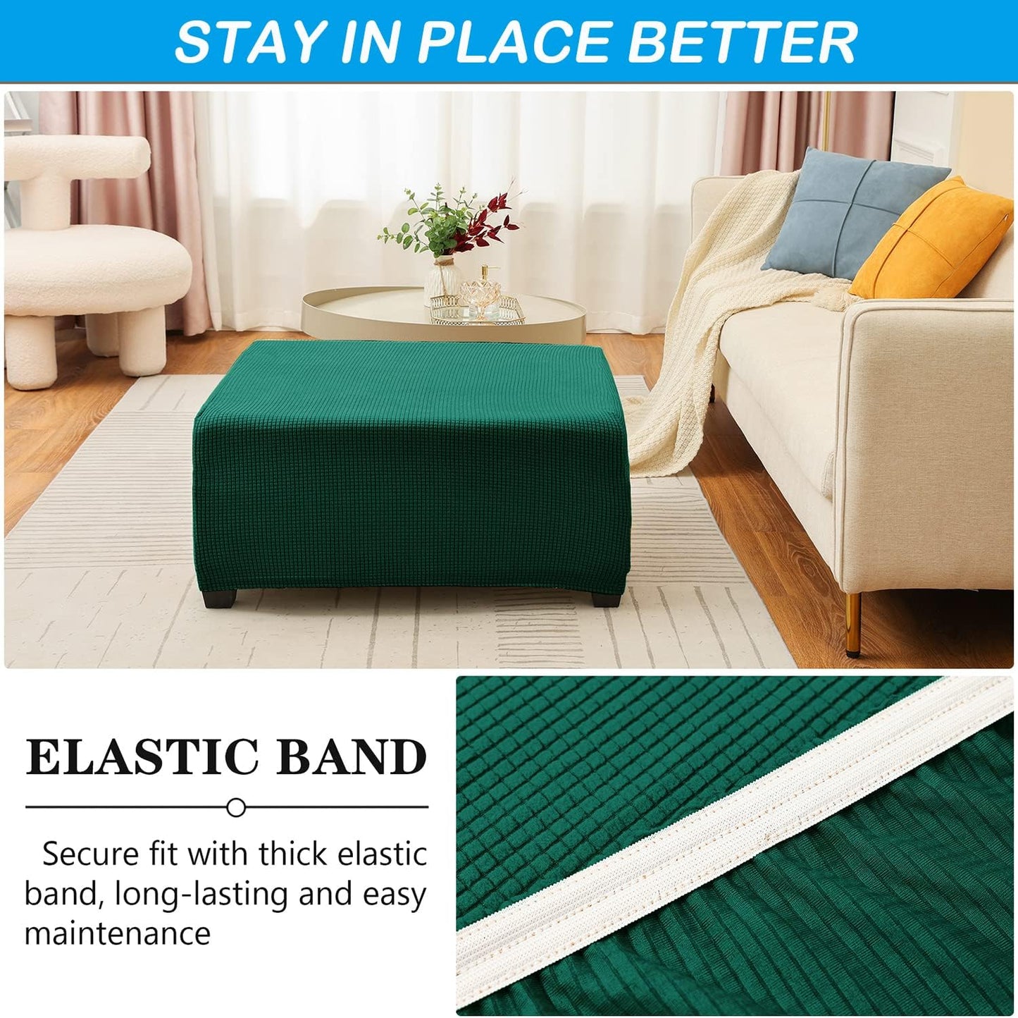 OBCREAT Ottoman Covers, Stretch Jacquard Ottoman Slipcover Soft Thick Folding Storage Cover Rectangle Footrest Stool