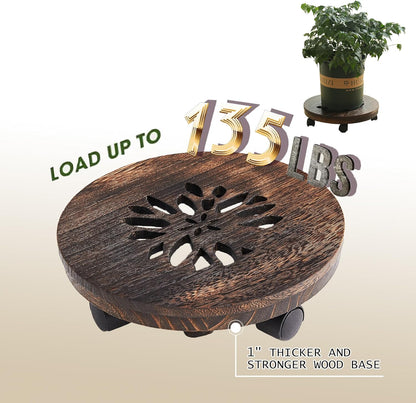 Timwooly 12" Plant Caddy Plant Stand with Wheels Rolling Plant Stand Heavy Duty Wood Plant Caddy, Heavy Duty Rolling