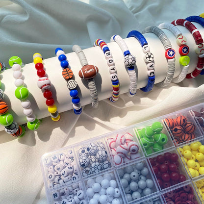 1888PCS Sports Ball Beads for Jewelry Making, Acrylic Clay Beads for Bracelets Volleyball Softball Football Baseball Basketball Soccer Bead with Letter Bead for DIY Crafts