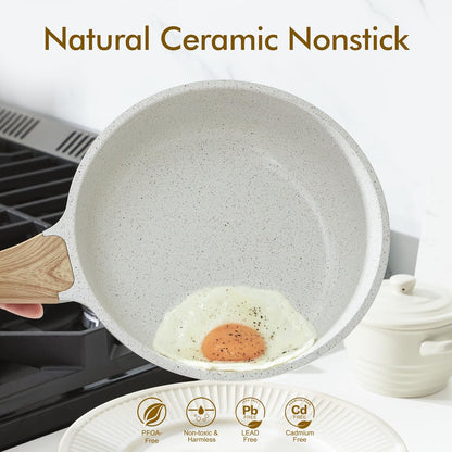 SENSARTE Nonstick Ceramic Frying Pan - 8-Inch Healthy Omelet Skillet | PFAS-Free, Induction Compatible, White