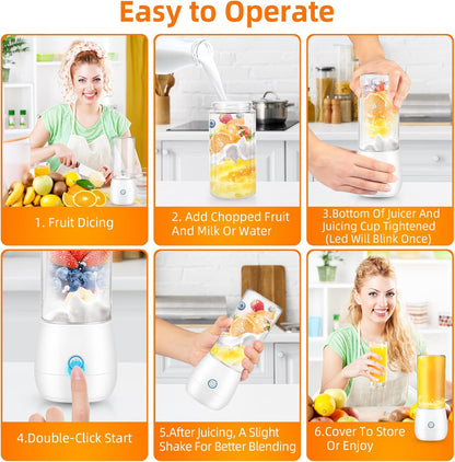 Portable Mini Blender, Personal Blender for Shakes and Smoothies, USB Rechargeable 15 OZ Mini Fruit Juice Mixer