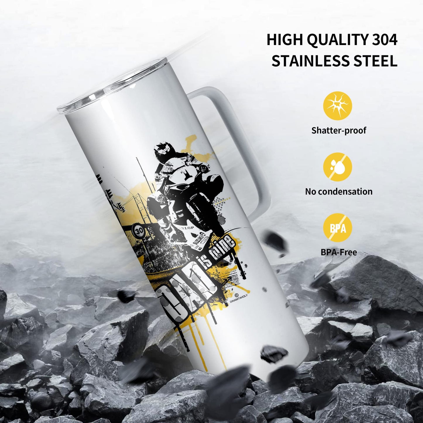 AGH 30oz Sublimation Straight Skinny Tumblers with Handle, 4 Pack Stainless Steel Coffee Mug with Handle, Insulated Tumblers with Lid & Straw, Portable Travel Tumblers for Coffee & Juice.