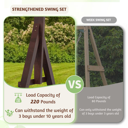 HOMMOW Wooden Swing Set with Wave Slide, Clubhouse, Playhouse, Snack Bar Window, Picnic Table and Chair, 2 Belt Swings, Trapeze, Full Front Door, Windows, Step Ladder, for Backyard