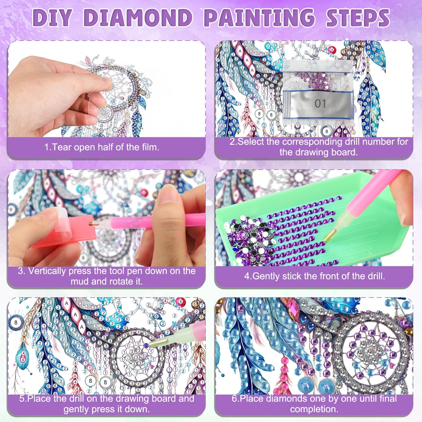 DOMROM Dream Catcher Diamond Painting Kits Hanging Pendant, 5D Special Shaped Crystal Diamond Art Window Pendant Ornament Double Sided Pattern Wall Art Hanging Sign for Beginners 5.1x7.6in