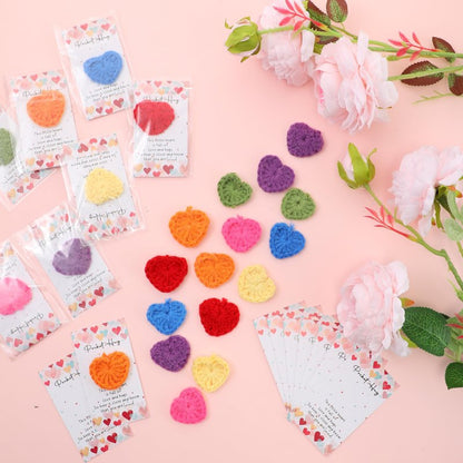 Mindsoft 35 Sets Emotional Cheer Support Gift Bulk Cute Hand Crocheted Pocket Hug Heart Inspirational Cards and Bags Party Favor for Preschool Toddler Boy Girls