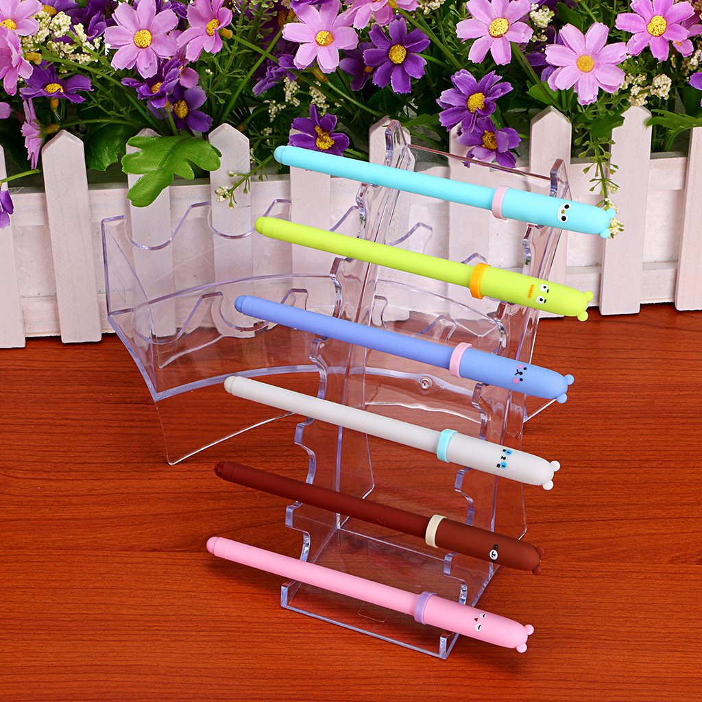 Hipiwe Acrylic Pen Holder Display Stand Clear Makeup Brush Rack Organizer Holder 6-Slots Nail Brush Eyebrow Fountain Pen Rack Display (Pack of 2)