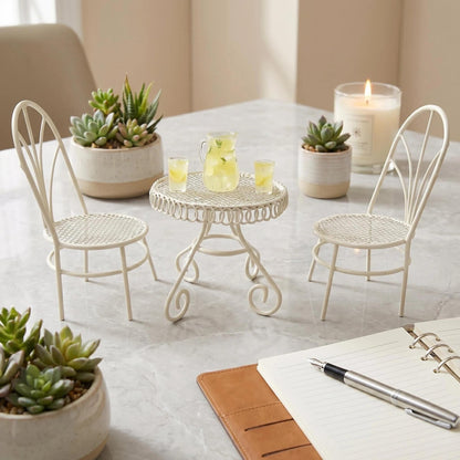6 PCS Dollhouse Miniature Bistro Table & Chairs Set with Lemonade Pitcher and Cups 1 12 Scale Fairy Garden Kitchen Decoration Accessories