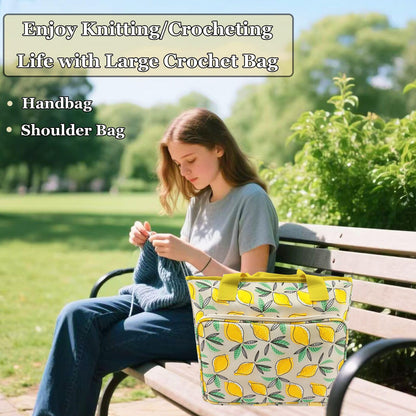 Mdoker Knitting Bags and Totes Organizers Large Crochet Bag Lightweight Yarn Bags for Travel Yarn Storage Organizers for Crochet Hooks,Yarn,Knitting & Crochet Supplies (Yellow Lemon)