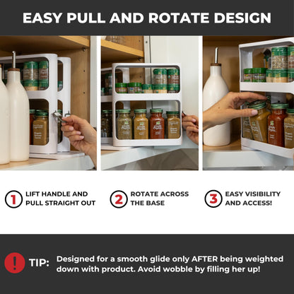 Cabinet Caddy Spice Rack Organizer for Cabinet - Slide & Rotate Kitchen Organizers and Storage - 2 Double-Decker Shelves - Non-Skid Base - Magnetic Modular Design - 10.8" H x 5.25" W x 10.8" D