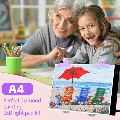 DNSGOOR 186Pcs All Inclusive Diamond Art Accessories Kit Diamond Painting A4 LED Light Pad Set with Diamond Art Sealer Glue Stand Storage Case Pens 5D Painting Tools for DIY Drill Craft