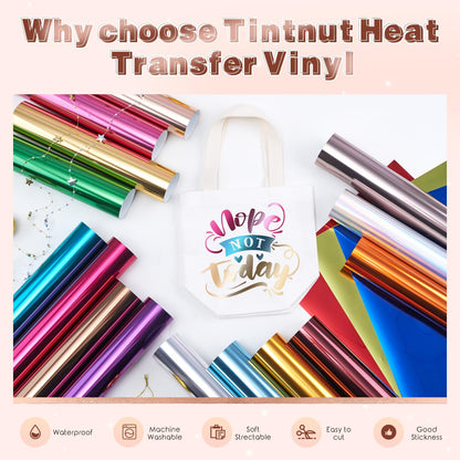 Tintnut Metallic Heat Transfer Vinyl Multicolored Chrome HTV -24 Sheets 12"x 10" Foil Holographic Iron On Vinyl for DIY T-Shirts Handbags Hats Crafts