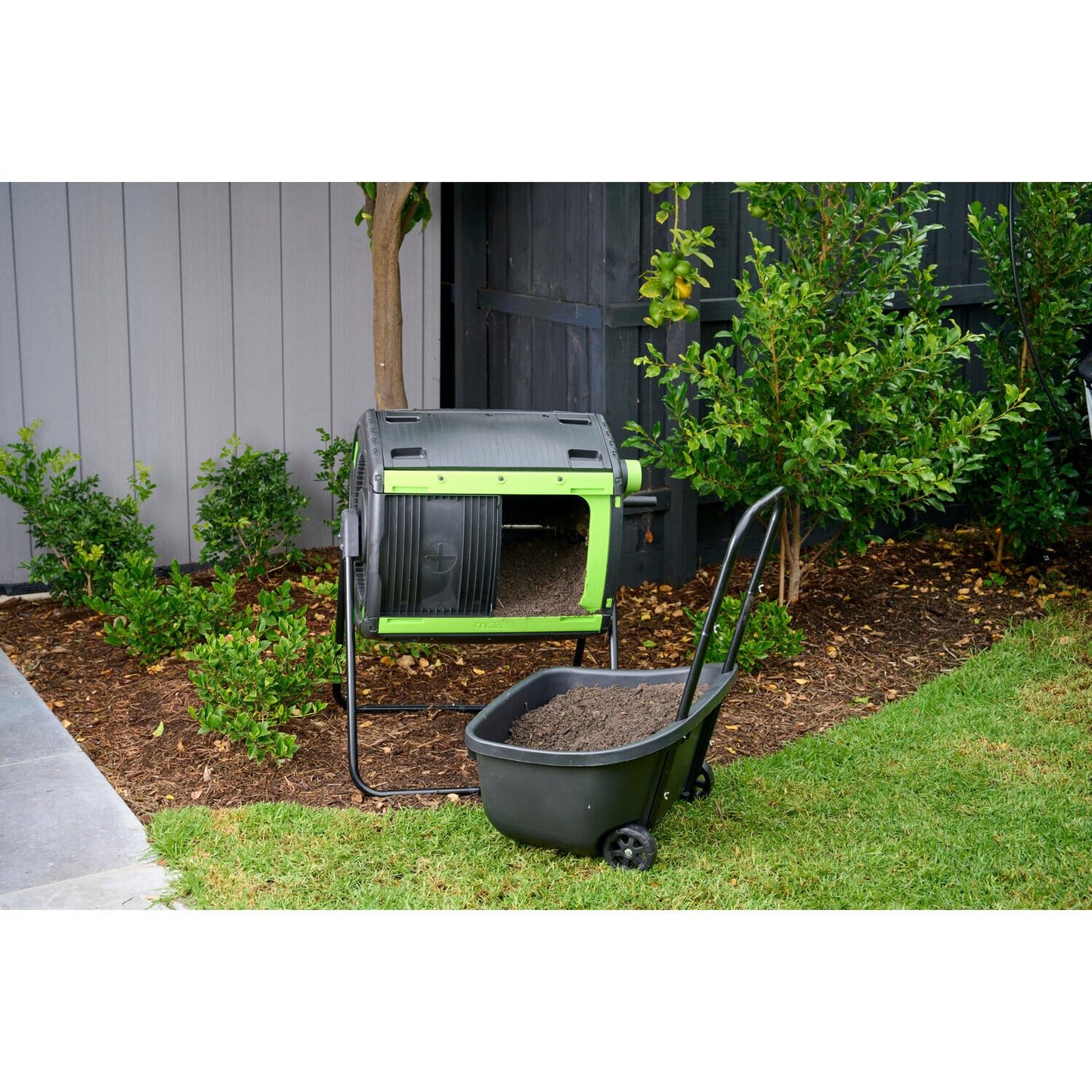 HomeStock Compost Tumbler 48 Gallon Dual Compartment - Geared Rotation & Cart Access