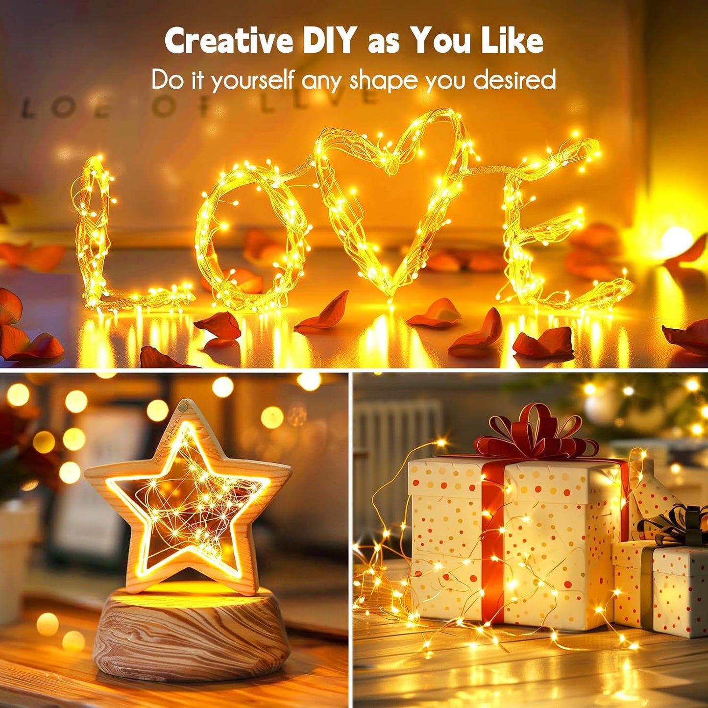 99Feet 300LEDs Fairy Lights Plug in, Warm White String Lights, Waterproof Flexible Silver Wire Starry Lights