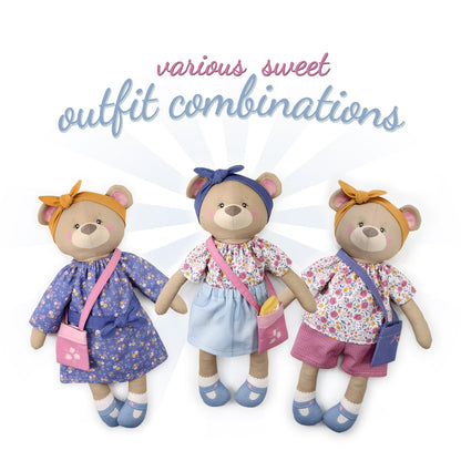 kullaloo - Sewing Kit for Kids & Beginners - Cut & Sew Fabric Panel – Sewing Patterns Pre-Printed on the Fabric - DIY Rag Doll Kit with Clothes - Betsy Bear Sewing Project - Incl. Video Instructions