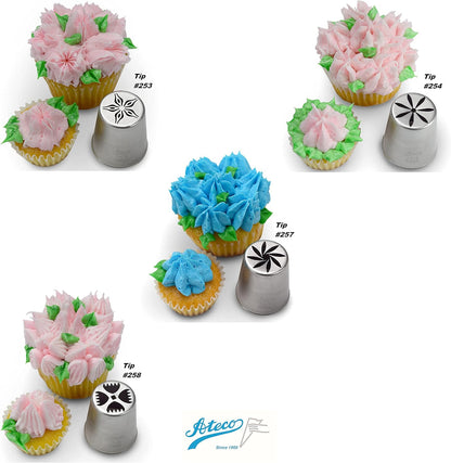 Ateco One Step Flower Russian Tube Set with Stainless Steel Tips: 241, 242, 243, 244, 245, 246, 247, 248, 249, 251,