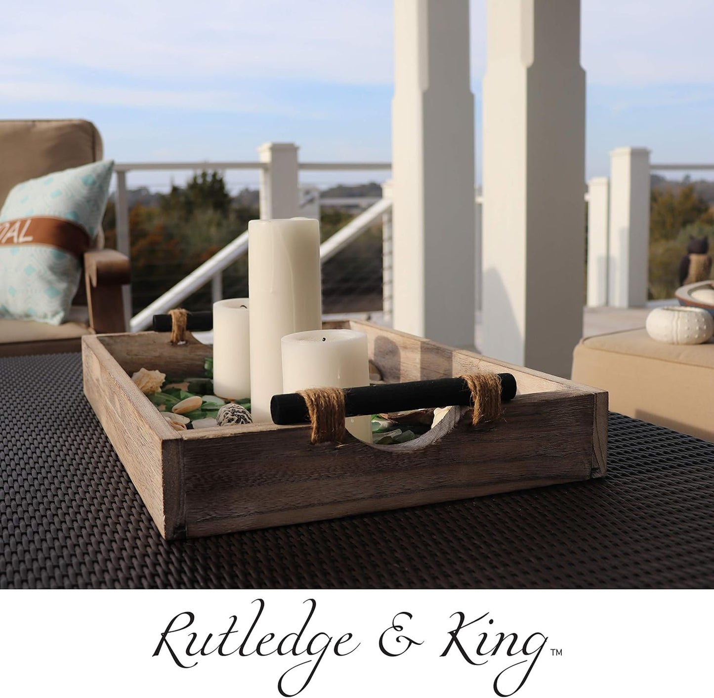 Rutledge & King Bethany Serving Tray - Ottoman Tray/Decorative Tray - Coffee Table Tray/Round Wooden Tray - Breakfast