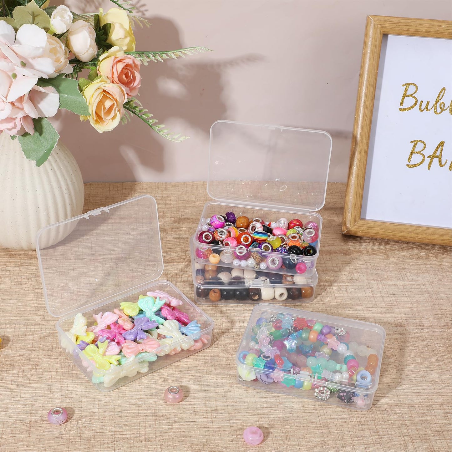 Nodaaiie 30 Pack Clear Plastic Beads Storage Containers with Hinged Lids, Small Rectangular Storage Boxes for Jewelry, Craft Supplies, and Small Items, 4.1 x 3 x 1 Inches