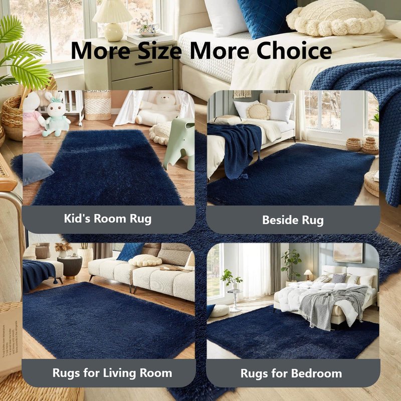 Floralux Area Rugs for Bedroom Living Room, 4x6 Rug, Dark Blue, Fluffy Fuzzy Carpet, Shag Plush Carpets for Nursery Kids Room, Home Dorm Decor Aesthetic