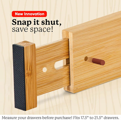 Expandable Bamboo Drawer Dividers, Wooden Separators for Clothes, Kitchen Utensils, Bathroom, Dresser - [17.5" - 21.5"]