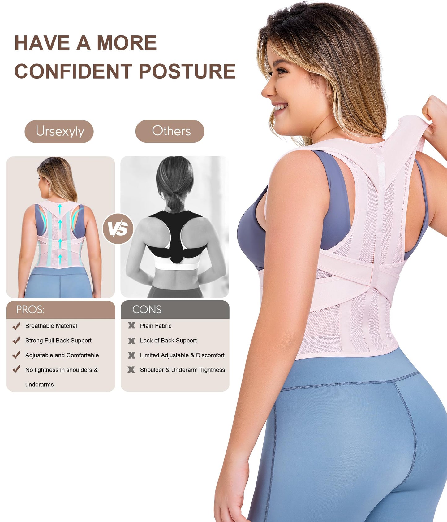 URSEXYLY Back Brace Posture Corrector for Women Adjustable Shoulder Straightener Full Back Support Upper, Lower Back Pain Relief,Spine Straightener Posture Corrector (Pink, XX-Large)