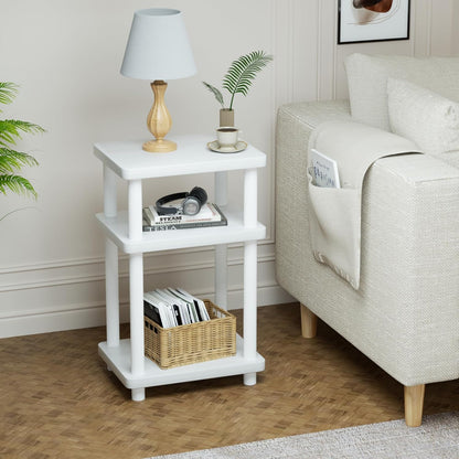 DALEMHOME 3 Solid Wood Tier End Table, Side Table Sofa Couch Table for Living Room, Night Stand Storage Shelf