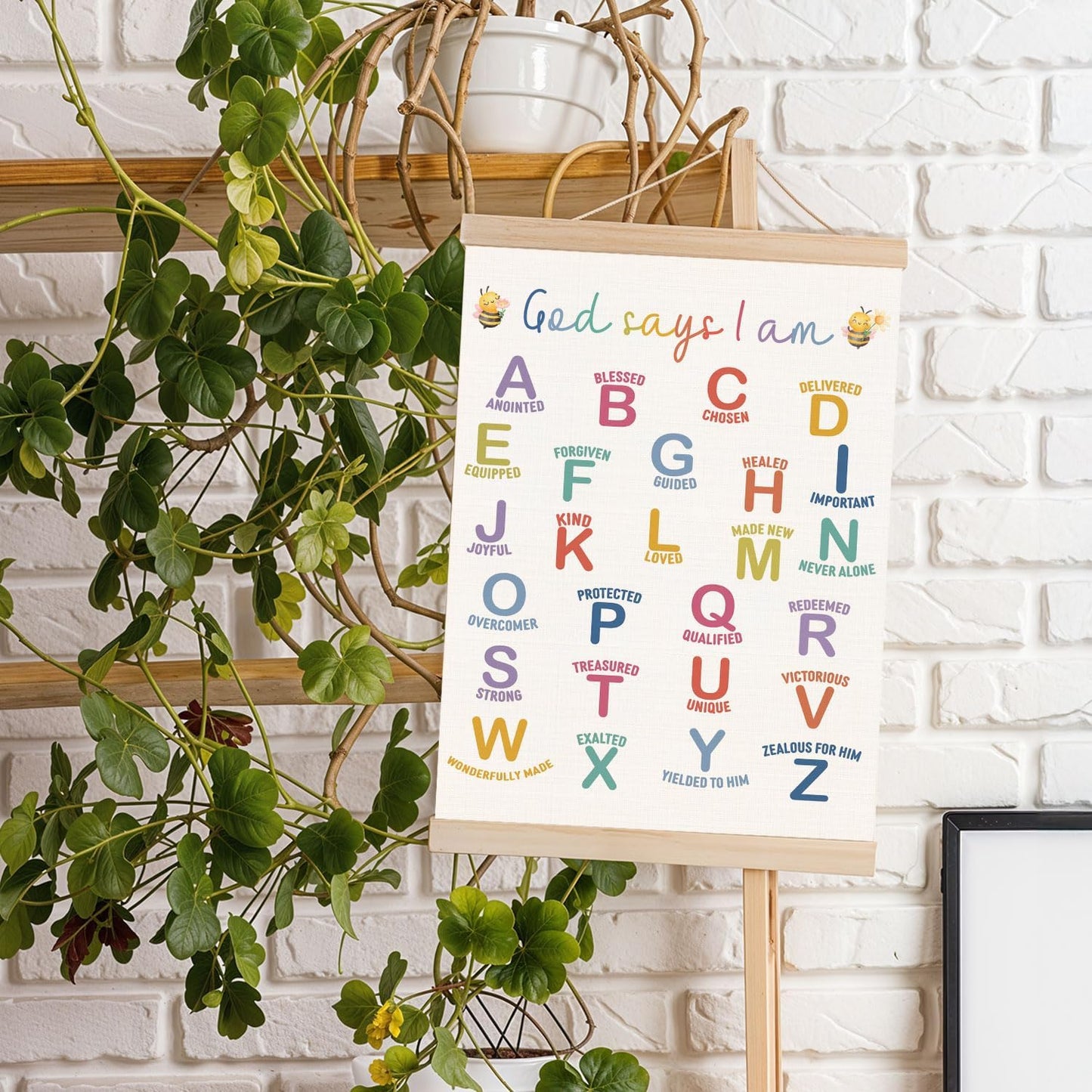DNEULYR 12x16 Inches God Says I am Alphabet Christian Wall Art Poster for Kids, Bible Verse Affirmations Poster Hanger